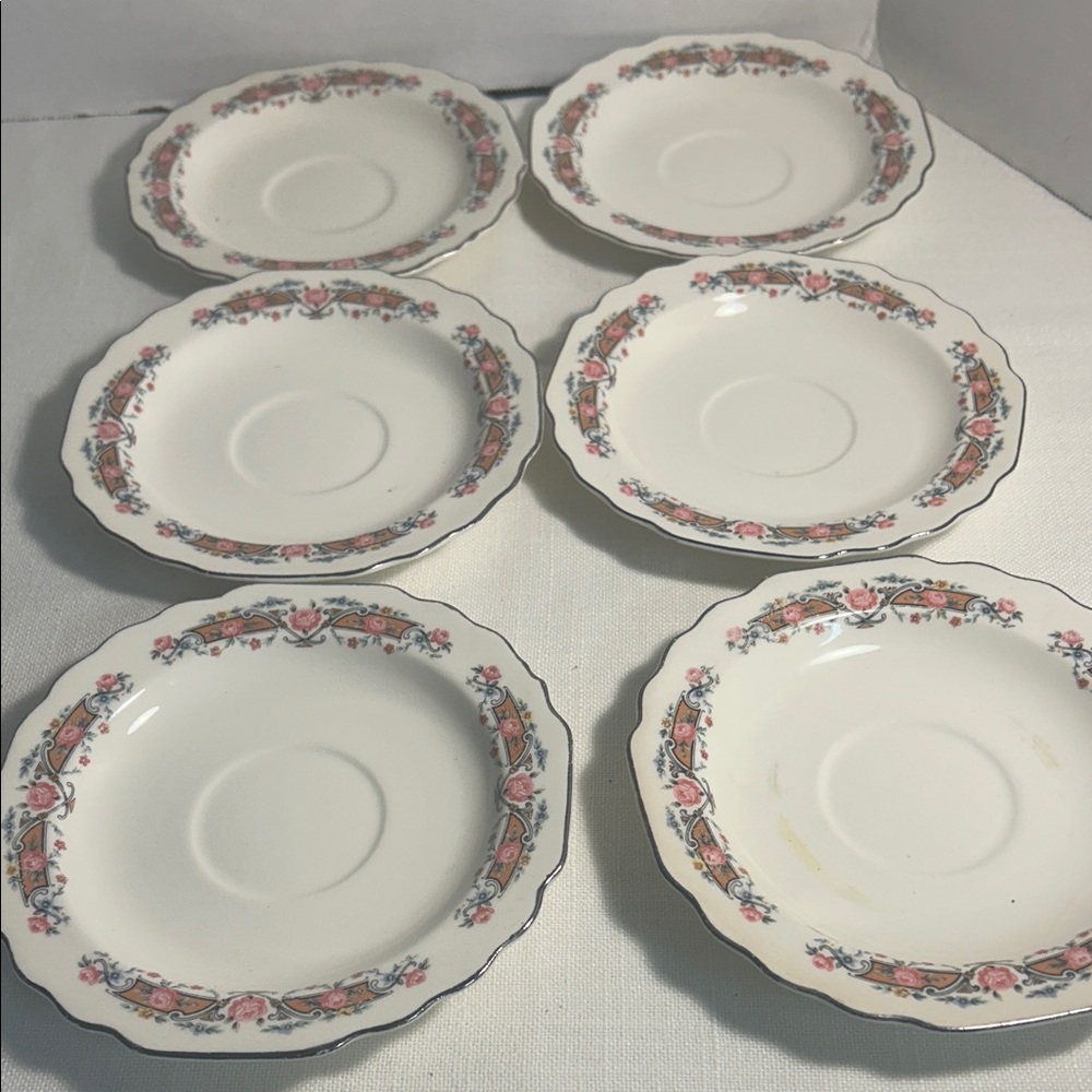 Elegant Floral saucer Set - of 6 Cream and Pink Vintage W S George